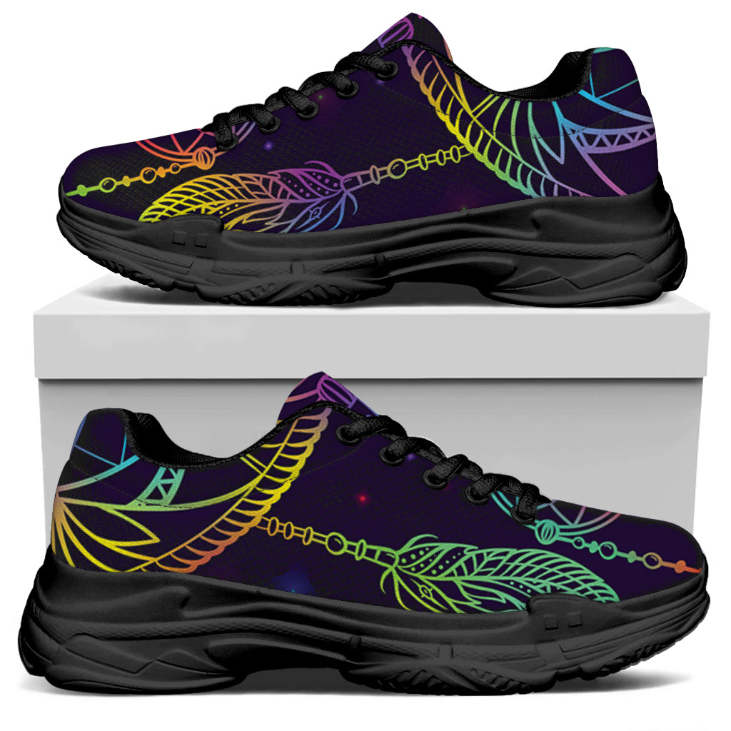 Rainbow Native Dream Catcher Print Black Chunky Shoes