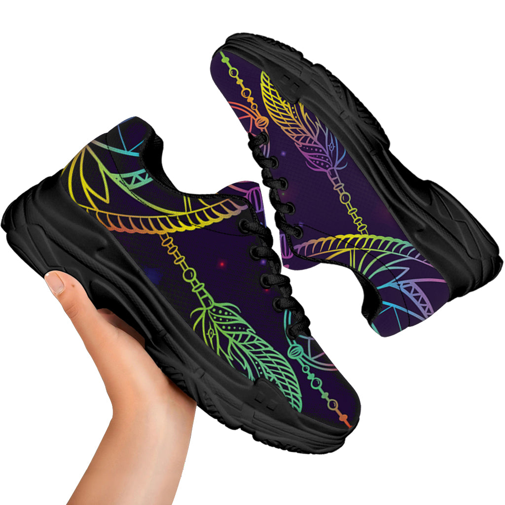 Rainbow Native Dream Catcher Print Black Chunky Shoes
