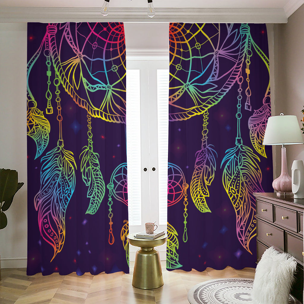 Rainbow Native Dream Catcher Print Blackout Pencil Pleat Curtains