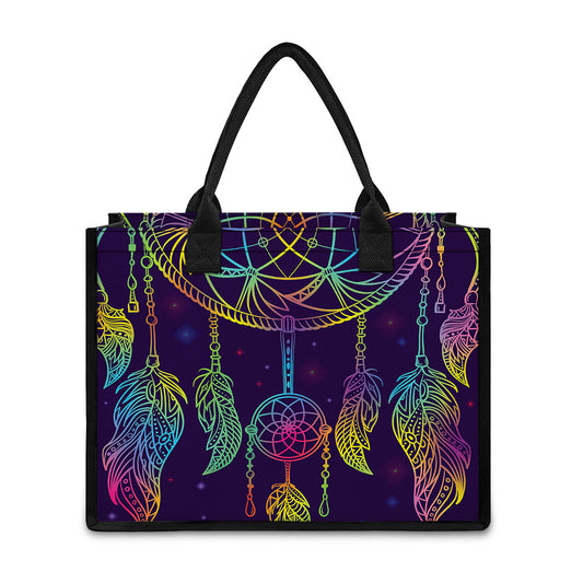 Rainbow Native Dream Catcher Print Canvas Tote Bag