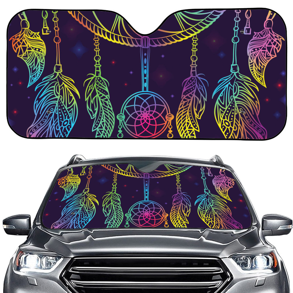 Rainbow Native Dream Catcher Print Car Windshield Sun Shade