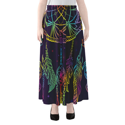 Rainbow Native Dream Catcher Print Chiffon Maxi Skirt