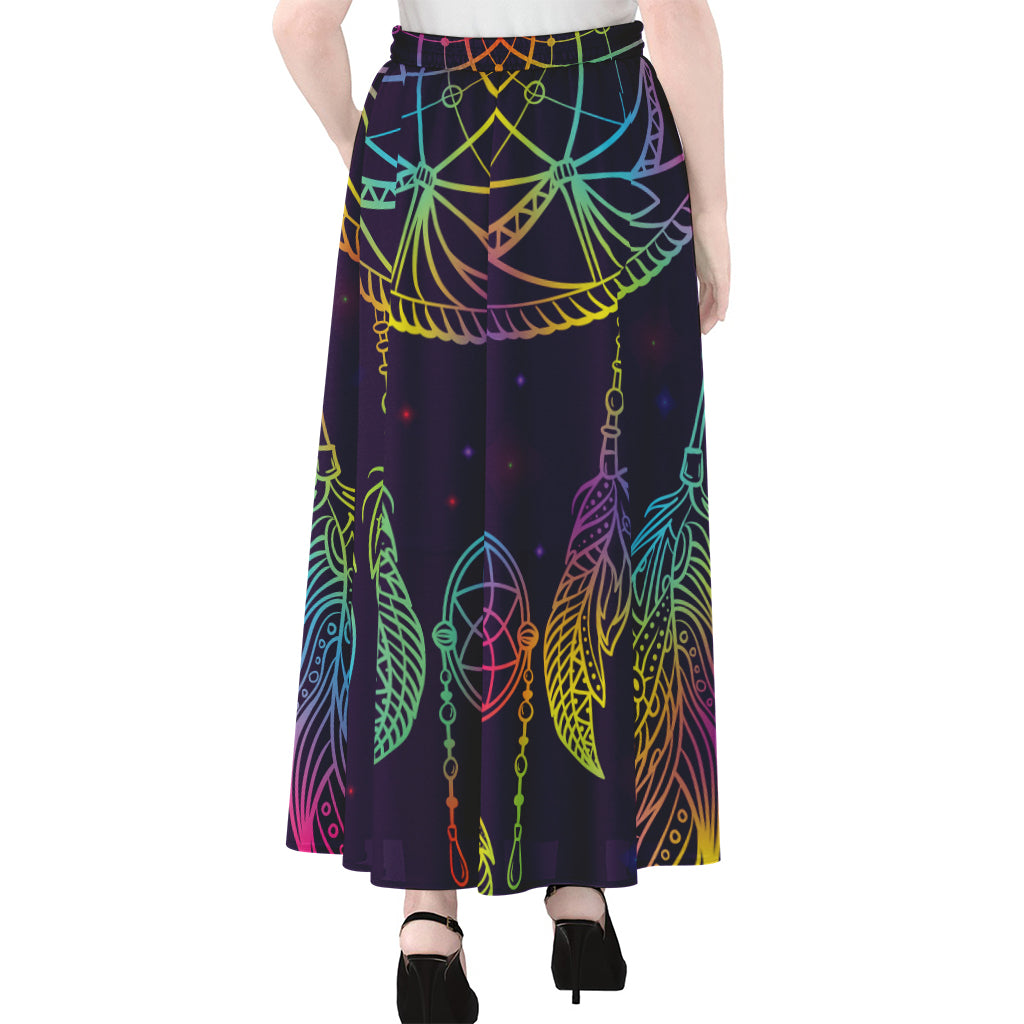 Rainbow Native Dream Catcher Print Chiffon Maxi Skirt