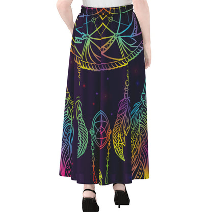 Rainbow Native Dream Catcher Print Chiffon Maxi Skirt