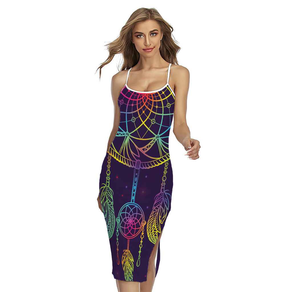 Rainbow Native Dream Catcher Print Cross Back Cami Dress