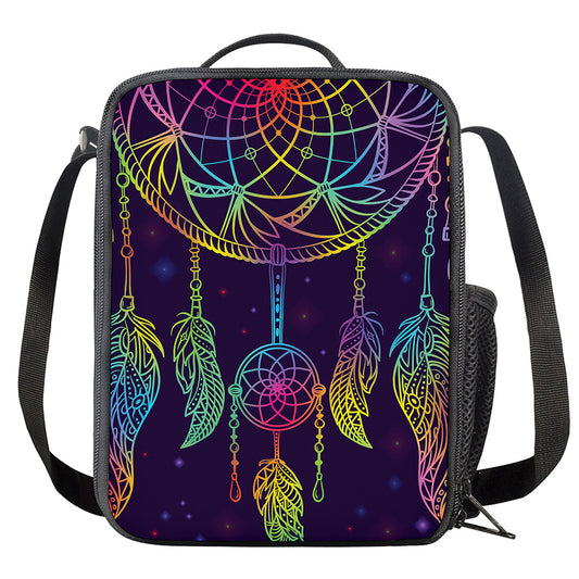 Rainbow Native Dream Catcher Print Crossbody Lunch Bag