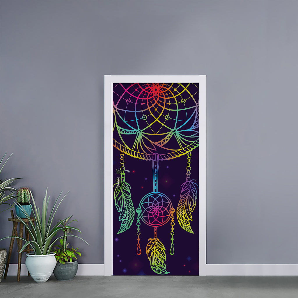 Rainbow Native Dream Catcher Print Door Sticker