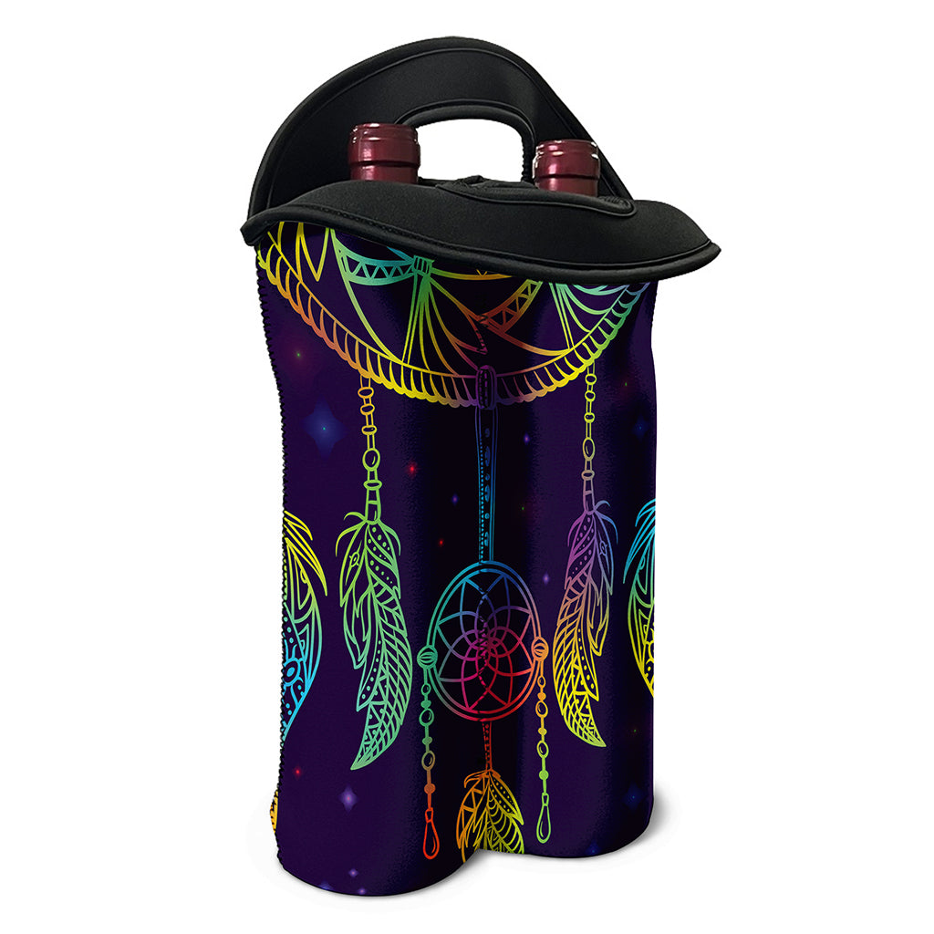 Rainbow Native Dream Catcher Print Double Neoprene Wine Tote