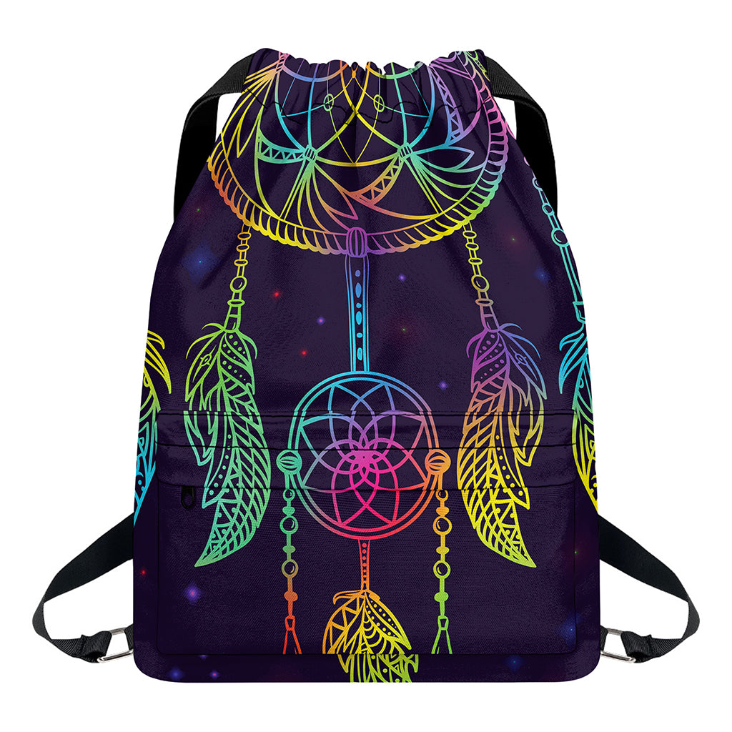 Rainbow Native Dream Catcher Print Drawstring Backpack