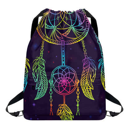 Rainbow Native Dream Catcher Print Drawstring Backpack