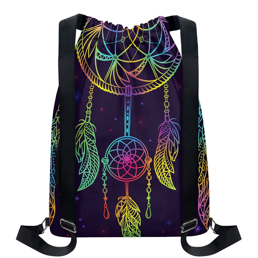 Rainbow Native Dream Catcher Print Drawstring Backpack