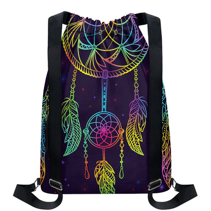 Rainbow Native Dream Catcher Print Drawstring Backpack