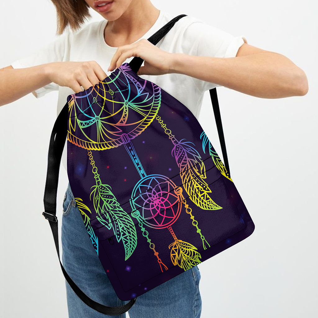 Rainbow Native Dream Catcher Print Drawstring Backpack
