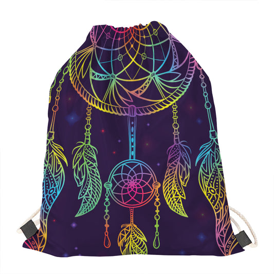 Rainbow Native Dream Catcher Print Drawstring Bag