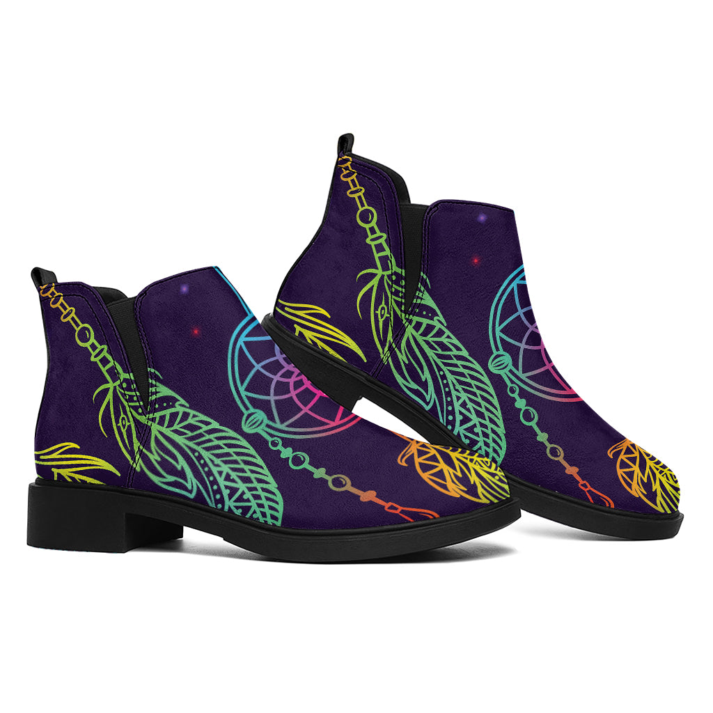 Rainbow Native Dream Catcher Print Flat Ankle Boots