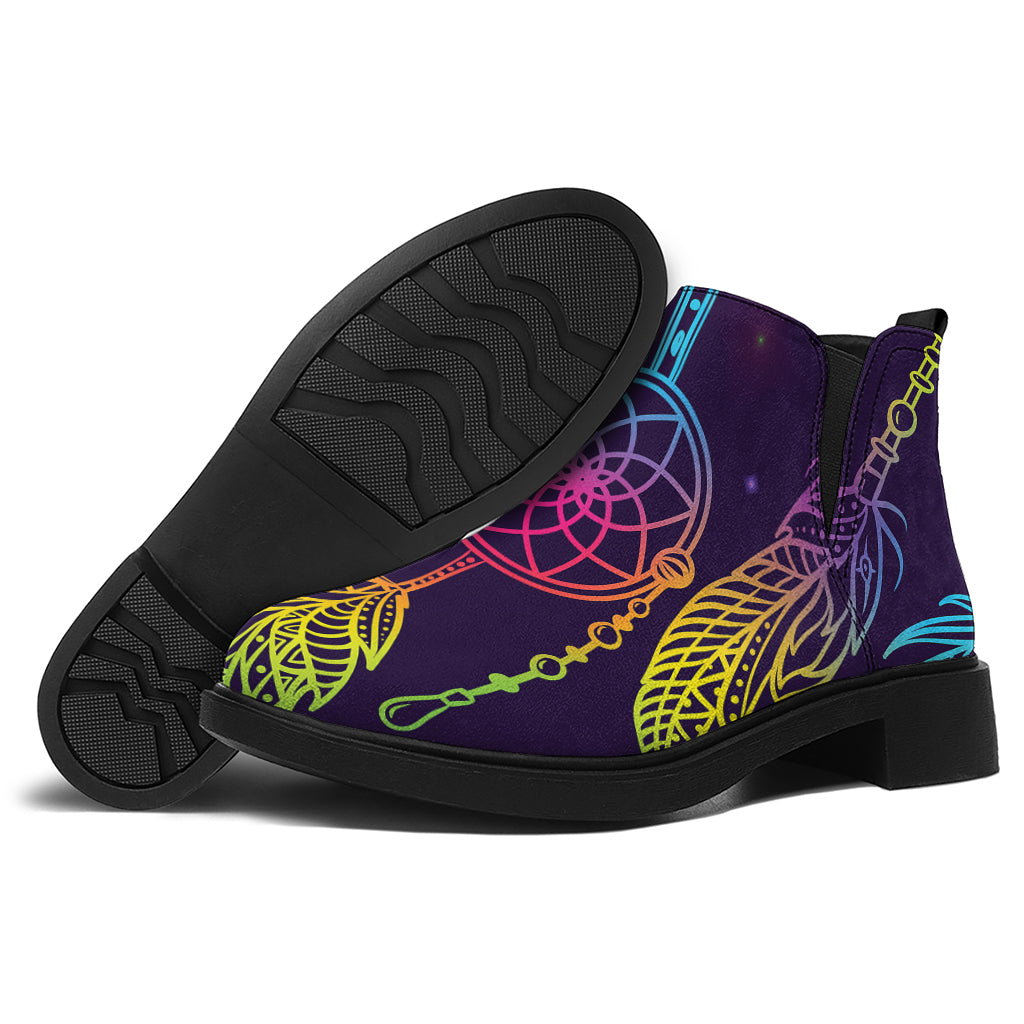 Rainbow Native Dream Catcher Print Flat Ankle Boots