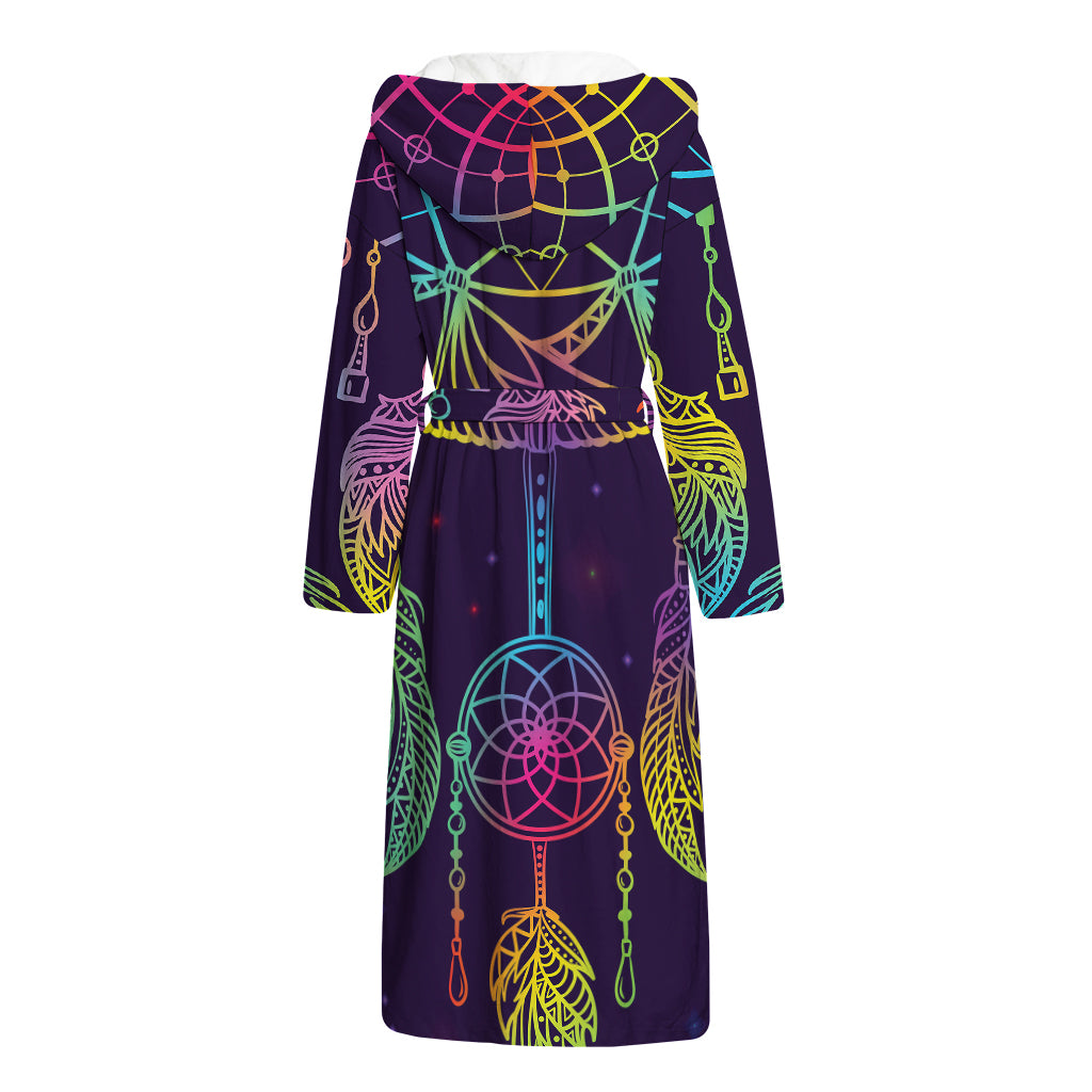 Rainbow Native Dream Catcher Print Hooded Bathrobe