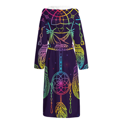 Rainbow Native Dream Catcher Print Hooded Bathrobe