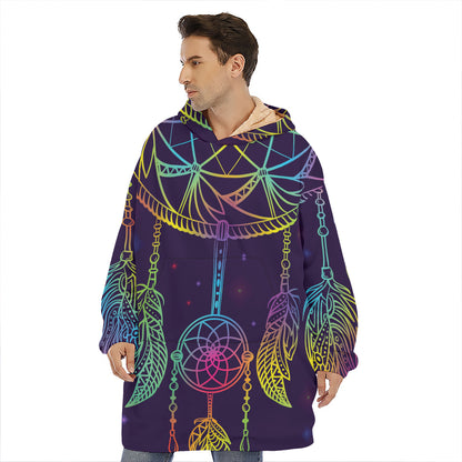 Rainbow Native Dream Catcher Print Hoodie Blanket