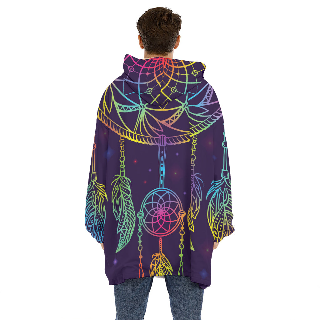 Rainbow Native Dream Catcher Print Hoodie Blanket