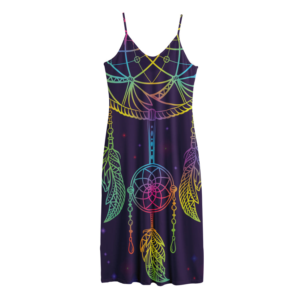 Rainbow Native Dream Catcher Print Jersey Midi Cami Dress