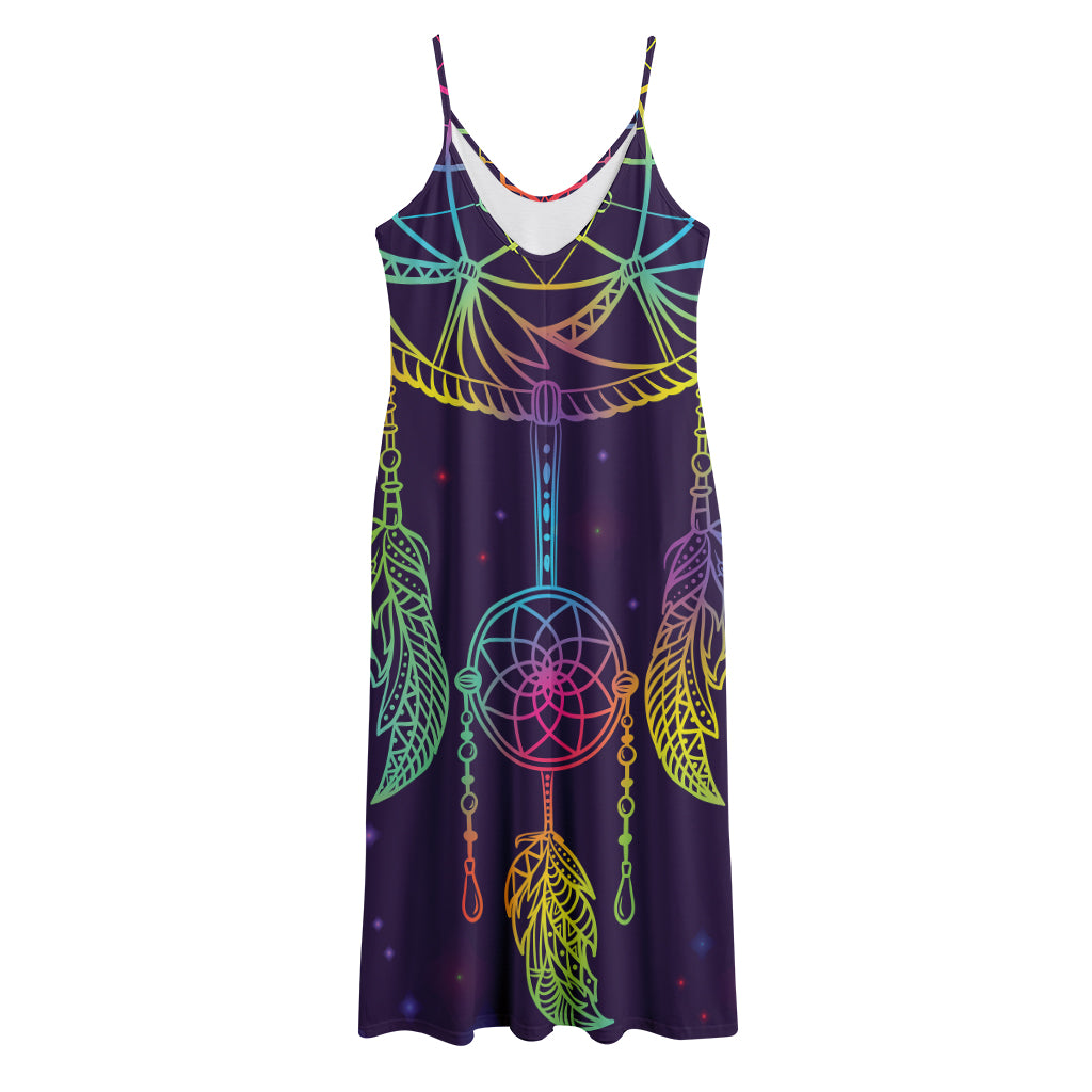 Rainbow Native Dream Catcher Print Jersey Midi Cami Dress