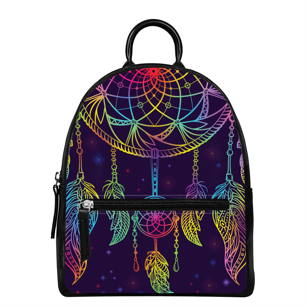 Rainbow Native Dream Catcher Print Leather Backpack