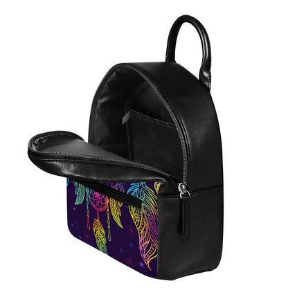 Rainbow Native Dream Catcher Print Leather Backpack