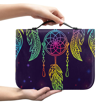 Rainbow Native Dream Catcher Print Leather Bible Cover