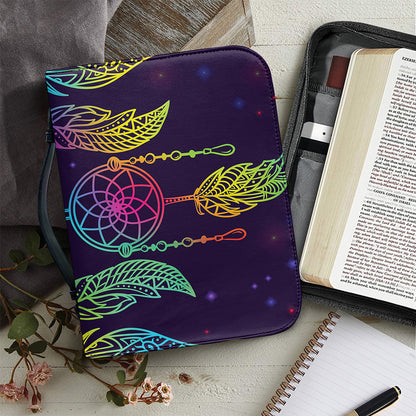 Rainbow Native Dream Catcher Print Leather Bible Cover