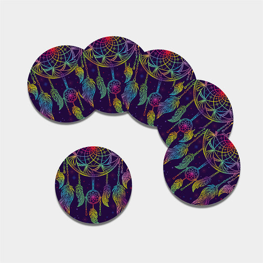 Rainbow Native Dream Catcher Print Leather Coaster Set