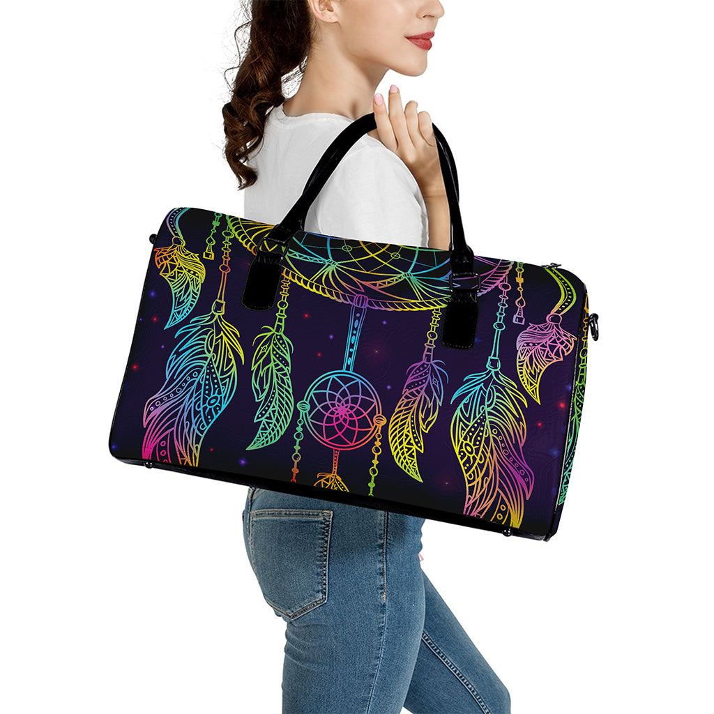 Rainbow Native Dream Catcher Print Leather Duffle Bag