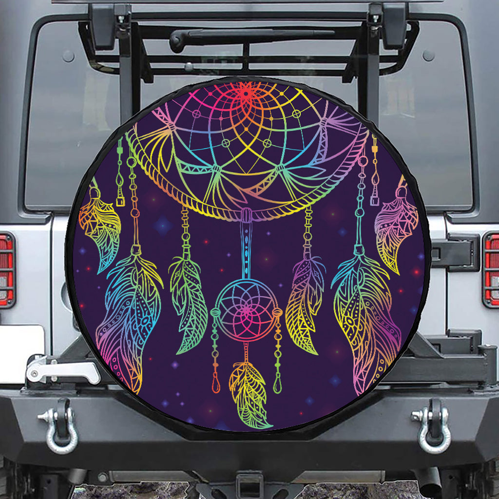 Rainbow Native Dream Catcher Print Leather Spare Tire Cover