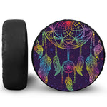 Rainbow Native Dream Catcher Print Leather Spare Tire Cover