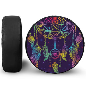 Rainbow Native Dream Catcher Print Leather Spare Tire Cover