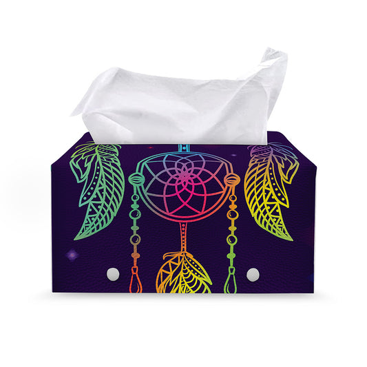 Rainbow Native Dream Catcher Print Leather Tissue Box Cover