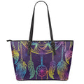 Rainbow Native Dream Catcher Print Leather Tote Bag With Zipper