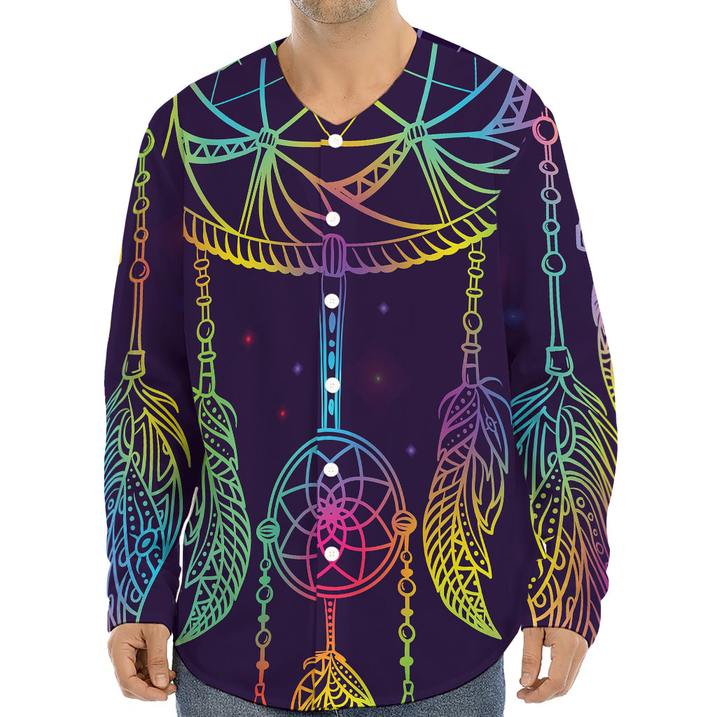 Rainbow Native Dream Catcher Print Long Sleeve Baseball Jersey