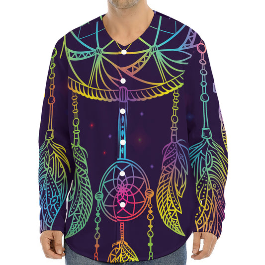 Rainbow Native Dream Catcher Print Long Sleeve Baseball Jersey