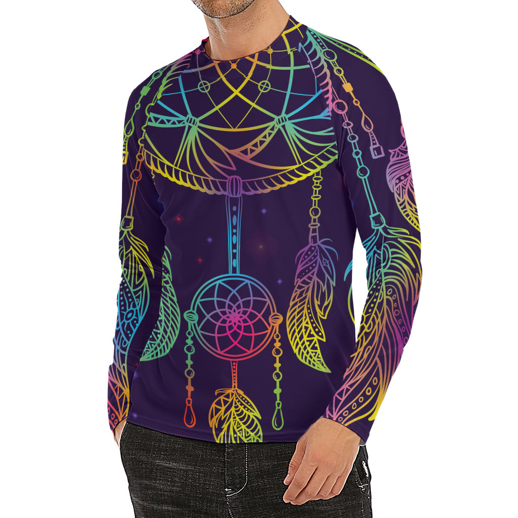 Rainbow Native Dream Catcher Print Men's Long Sleeve Rash Guard