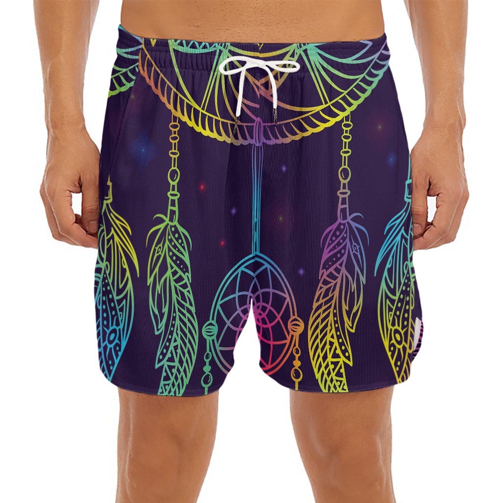 Rainbow Native Dream Catcher Print Men's Split Running Shorts