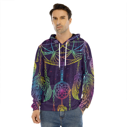 Rainbow Native Dream Catcher Print Men's Velvet Pullover Hoodie
