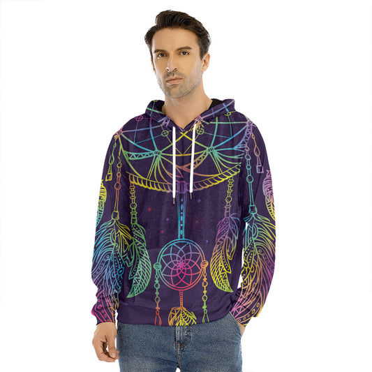 Rainbow Native Dream Catcher Print Men's Velvet Pullover Hoodie