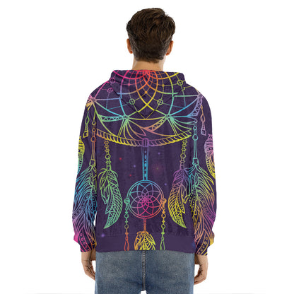 Rainbow Native Dream Catcher Print Men's Velvet Pullover Hoodie