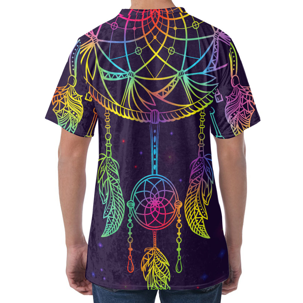 Rainbow Native Dream Catcher Print Men's Velvet T-Shirt