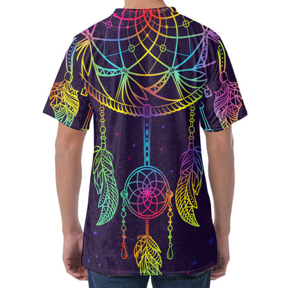 Rainbow Native Dream Catcher Print Men's Velvet T-Shirt