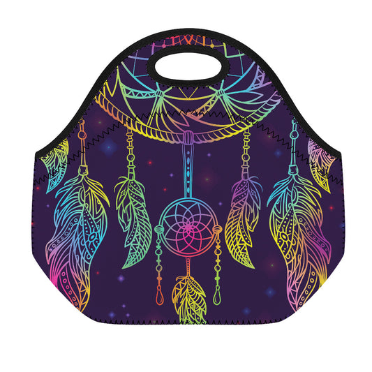 Rainbow Native Dream Catcher Print Neoprene Lunch Bag