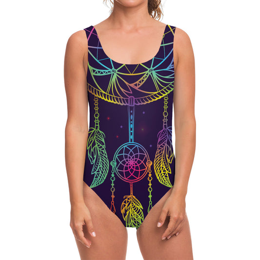 Rainbow Native Dream Catcher Print One Piece Swimsuit