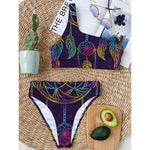 Rainbow Native Dream Catcher Print One Shoulder Bikini Top