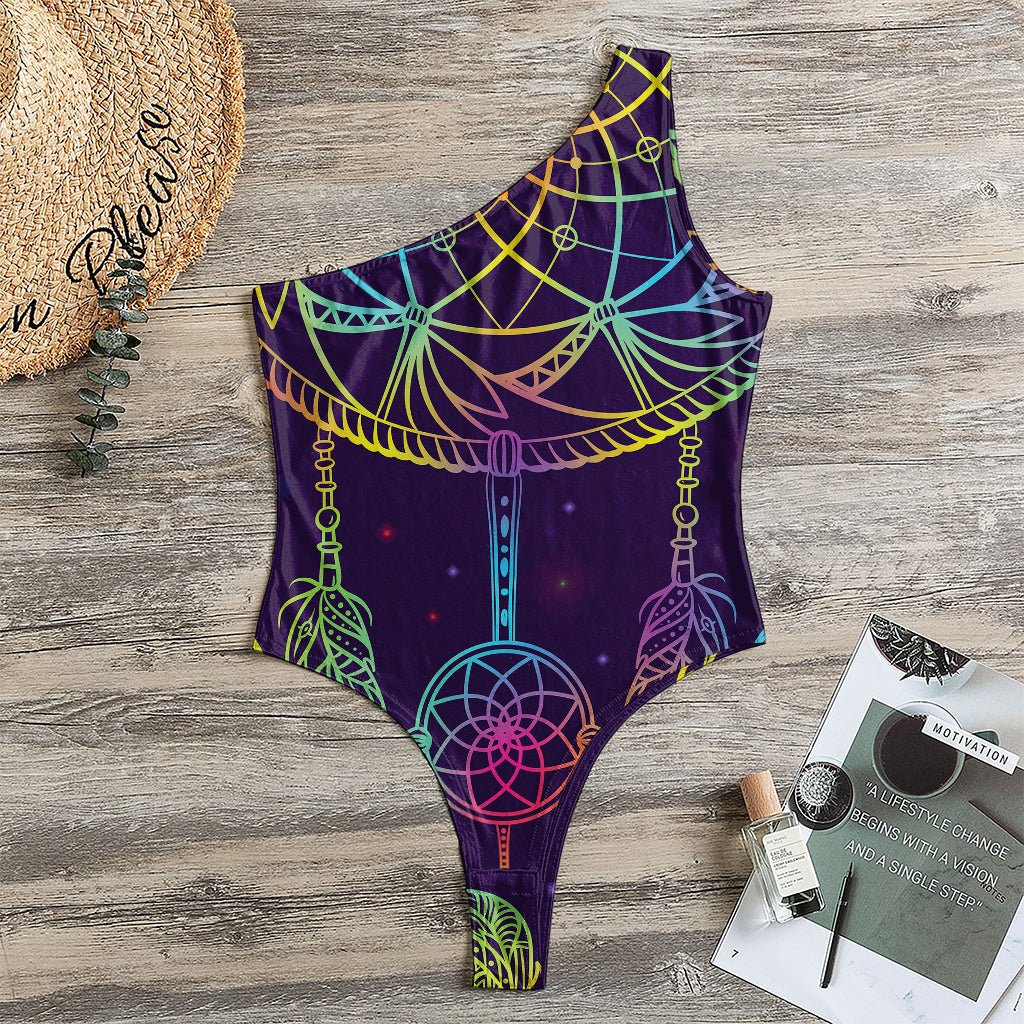Rainbow Native Dream Catcher Print One Shoulder Bodysuit